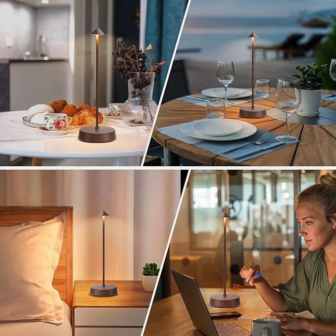 Cordless Table Lamps Rechargeable, 6000mAh LED Battery Operated Desk Lamp, Portable Outdoor Waterproof Touch Stepless Dimmable Wireless Table Light for Dining Restaurant Home Patio (Brown-2PC)