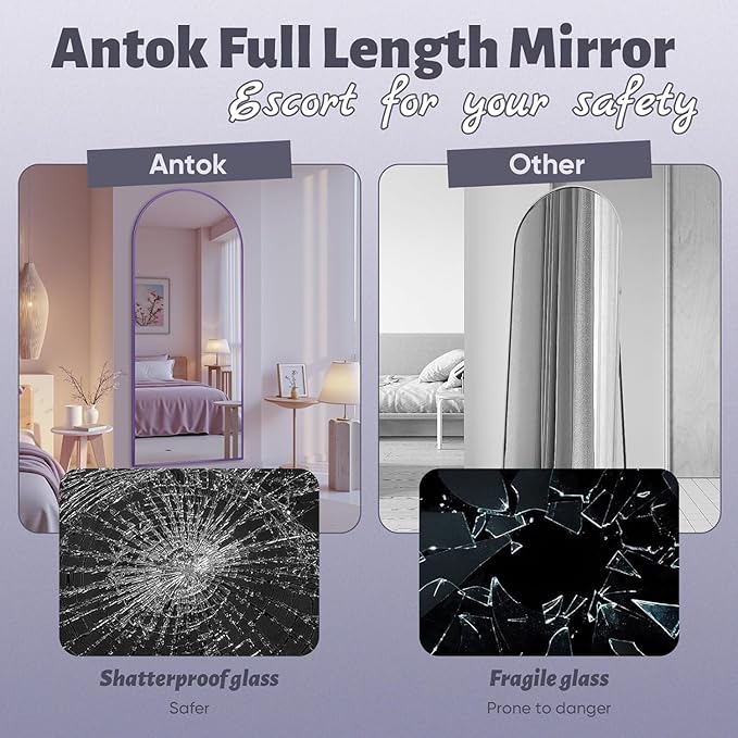 Antok Full Length Mirror, 58"x18" Floor Mirror, Arched Floor Standing Freestanding Arch Full Body Mirrors with Stand for Bedroom, Hanging Mounted for Living Room Cloakroom,Purple