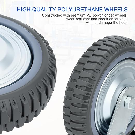 8 Inch Caster Wheels Heavy Duty Casters Set (2 Swivel with Brake, 2 Fixed No Brake), 1600kg/3500LBS Total Capacity Industrial Plate Caster for Workbench, Cart, Trolley, Warehouse Equipment