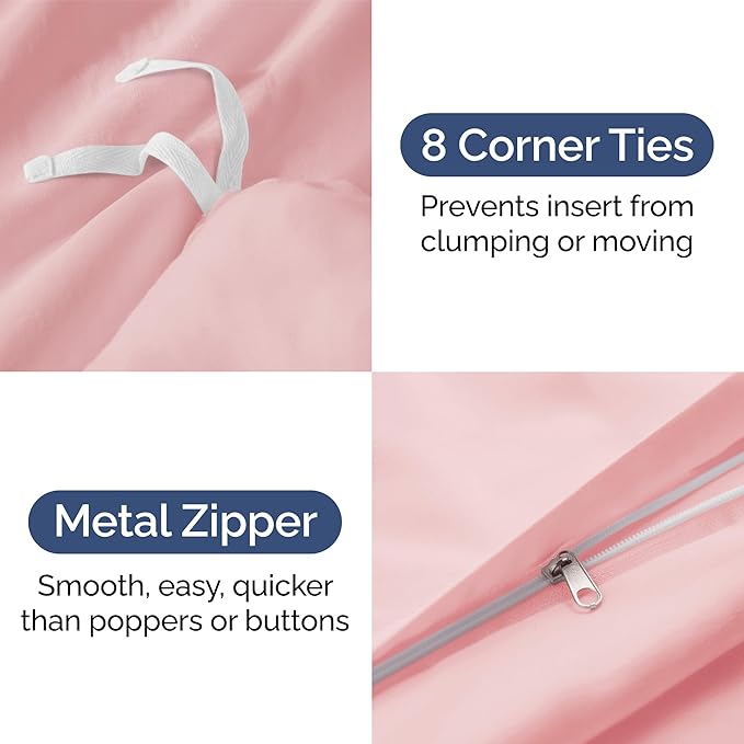 Duvet Cover Twin/Twin XL Size Set - Extra Soft Duvet Cover 68 x 90 with 1 Pillow Sham - Hotel Luxury, Easy Care and Fade Free with Zipper Closures & Ties - Comfy, Breathable Bedding Set (Baby Pink)