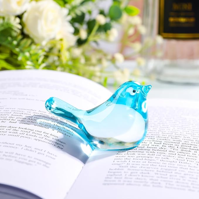 YWHL Handmade Crystal Lake Blue Bird Figurines, Animals Gifts for Birds Lovers Women Men, Art Glass Birds Collectible for Home Decor, Desk Table Home Office Decoration