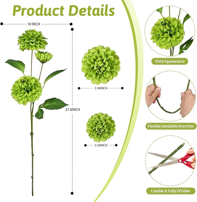 12Pcs Fake Artificial Pompon Mums Flowers Indoor with Long Stems Ball Chrysanthemum Faux Silk Flowers for Vase Floral Arrangement for Spring Home Decor Centerpieces for Table Kitchen Decoration