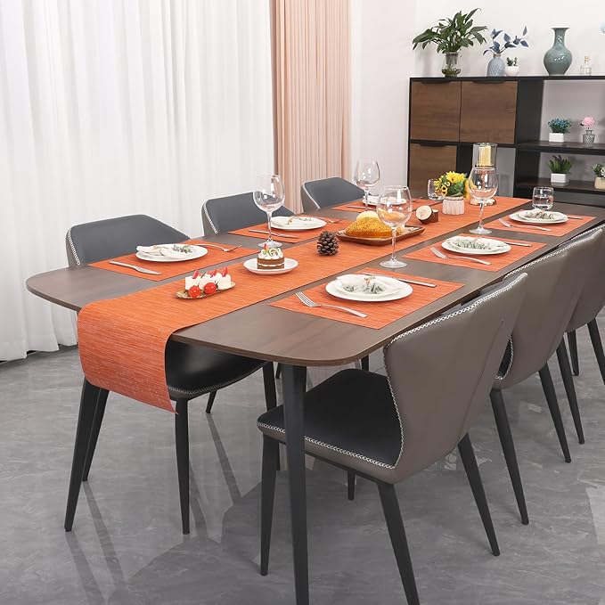 Myir JUN Placemats Set of 8, Vinyl Woven Placemats Place Mats Indoor Set of 8 Washable Table Mats Non-Slip Place mats for Dining Table (Orange, Set of 8)