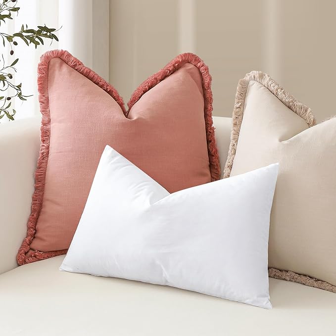 Artscope Synthetic Down Lumbar Pillow Insert, 14x22 Down Alternative Throw Pillow Insert. Ultra Soft Fluffy Sleeping Pillow with 100% Cotton Cover, Decorative Pillows Set of 2-White
