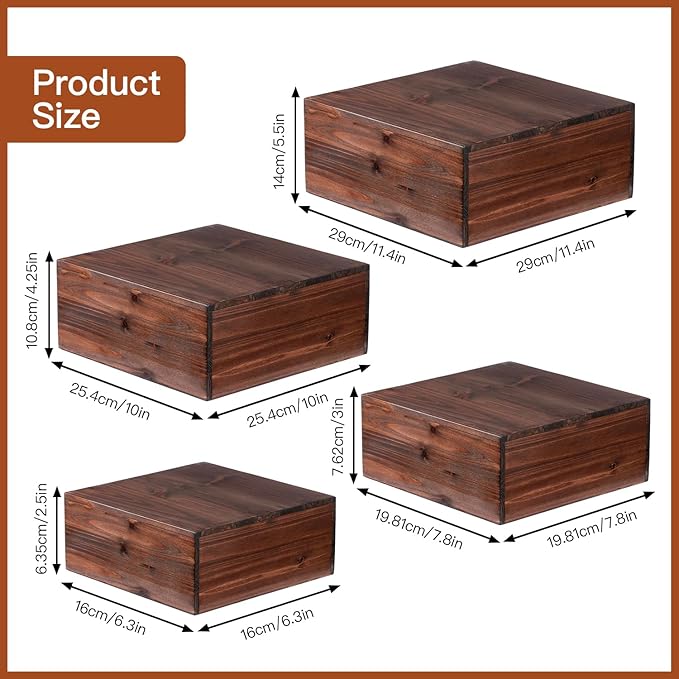 Set of 4 Wooden Rustic Cake and Cupcake Stand Combo, Square Wood Display Stand for Weddings, Cube Party Buffet Table Display Nesting Riser for Dessert, Food , Cookie, Craft Show, Brown