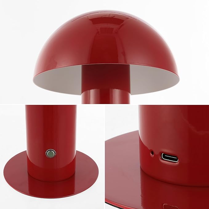 JONATHAN Y JYL7115G Boletus 10.75" Contemporary Bohemian Rechargeable/Cordless Iron Dimmable Integrated LED Mushroom Table Lamp, Red, for Desk, Bar Console, Vanity