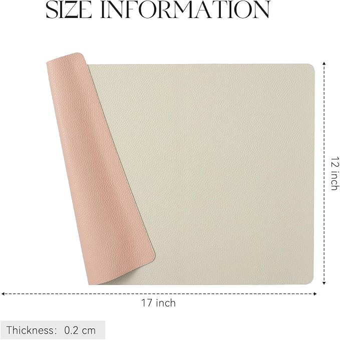MOSAYT Vinyl Placemats Set of 8, Heat Resistant Place Mats 100% Waterproof Washable & Wipeable Faux Leather Reversible Table Mats for Kitchen Dining Party Indoor Outdoor, 12" x 17", Beige/Pink