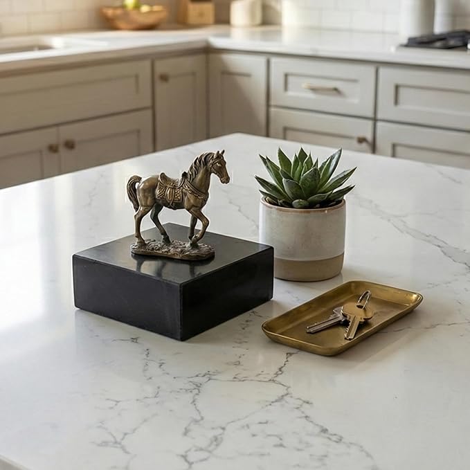 Premium Black Marble Display Base with Center Mount Hole – Polished Stone Pedestal Stand for Sculpture, Statue, Art, Awards, Lamps & Decor (2 3/4x2 3/4x1 1/2")