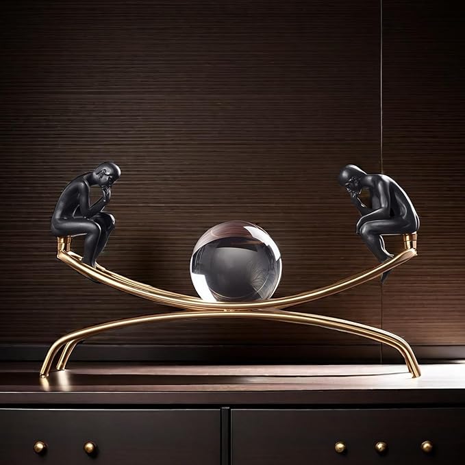 XINDAM Elegant The Thinker Thinking Man Statue with Crystal Ball Decorative Home & Office Figurines Home Office Display Craft Living Room Decor Ornaments for Tabletop