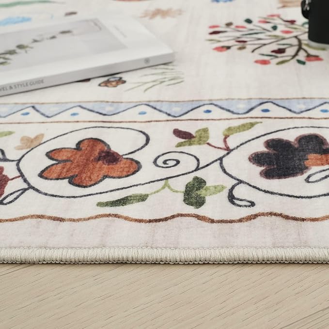 Rugcomf Runners for Kitchen Runner Rug Non Slip 2'x10' Long Washable Rugs with Rubber Backing Soft Floral Animal Cat Carpet Runner for Kitchen Laundry Bedroom Bathroom, Beige