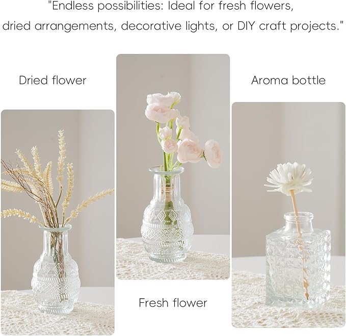 Glass Bud Vases Set of 32 - Assorted Small Mini Glass Vases for Flowers, Crystal Vintage Vase Set, Bulk Centerpieces for Table Décor, Wedding, Home and Events (Clear, 32 Pcs)