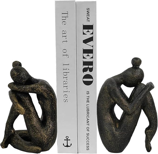 1 Pair Thinker Decorative Bookends for Shelves, Heavy-Duty Book Ends Holder, Resin Book Stopper for Office Home Living Room Decor
