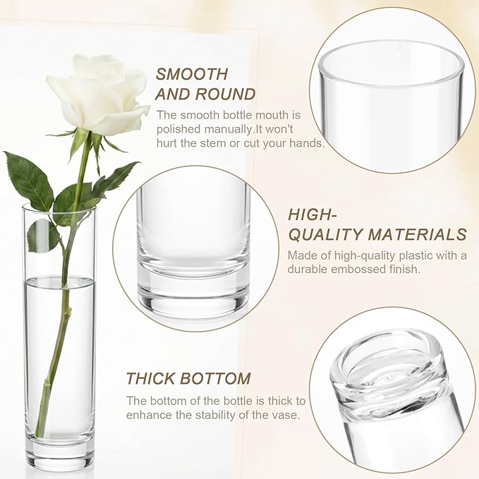 48 Pcs Acrylic Cylinder Bud Vases for Centerpieces, Acrylic Tall Flower Vase Clear Small Vases Bulk for Single Rose Table Centerpiece Wedding Home Decor Indoor Desk Office Party Decorations