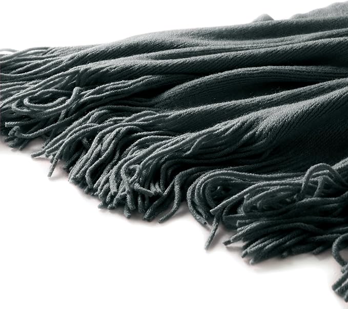 Homiest Decorative Knitted Throw Blanket With Fringe, Lightweight Acrylic Knit, Soft & Cozy Tassel for Couch Sofa Bed (Charcoal Grey, 50 x 60 Inch)