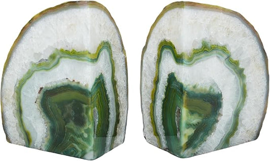 Nature's Decorations Agate Bookends - A Quality Green Geode with Non-Skid Rubber Bumpers for Shelves, Office, Home Decor, Heavy Duty Cute Stone (2-3 LB)