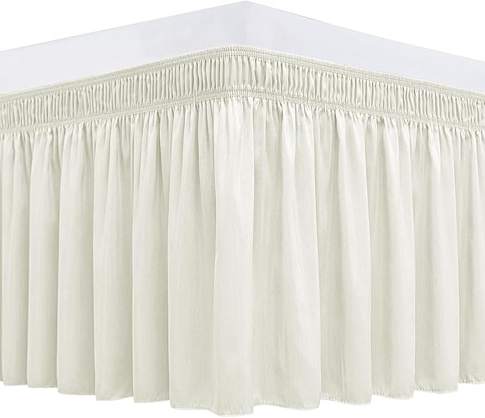 Biscaynebay Wrap Around Bed Skirts for Full & Full XL Beds 15" Drop, Ivory Adjustable Elastic Dust Ruffles Easy Fit Wrinkle & Fade Resistant Silky Luxurious Fabric Machine Washable