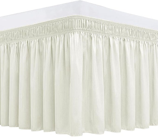 Biscaynebay Wrap Around Bed Skirts for Full & Full XL Beds 17" Long Drop, Ivory Adjustable Elastic Dust Ruffles Easy Fit Wrinkle & Fade Resistant Silky Luxurious Fabric Solid Machine Washable