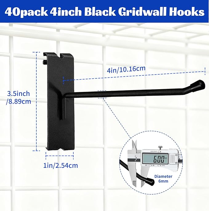 Gridwall Hooks 4 inch,40pcs Display Hooks for Grid Wall Panel,Metal Grid Wall Accessory for Retail Store, Home Storage, Garage,Trade Show