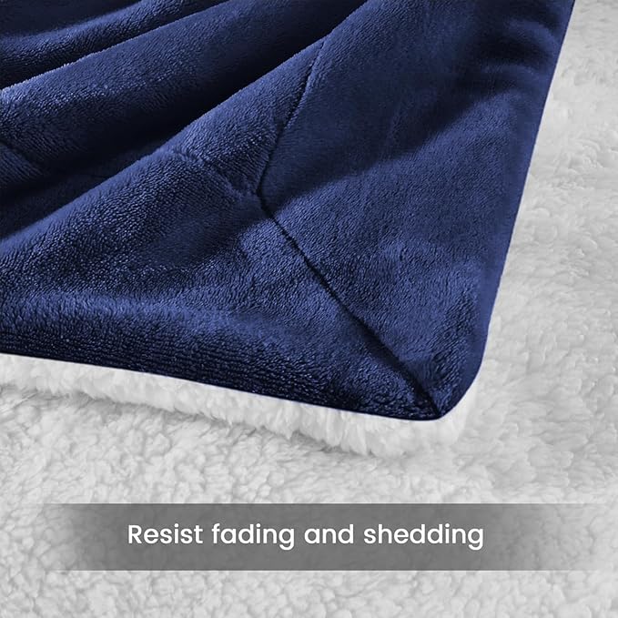 MOONLIGHT20015 Sherpa Fleece Twin Blanket - (Navy, 60X80 Inches) Warm and Fluffy Blankets for Winter - Reversible Thick and Cozy Twin Size Blankets for Bed, Camping and Travel