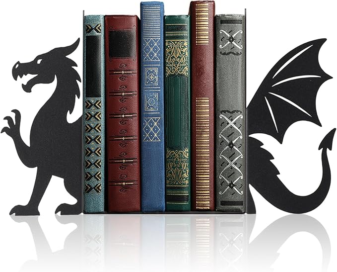 Geelin Dragon Metal Bookends Set of 2 Styles Fantasy Book Ends for Shelves Bookshelf Home Office Desk Bookshelf Decor Gift for Dragon Lovers and Reading Enthusiasts
