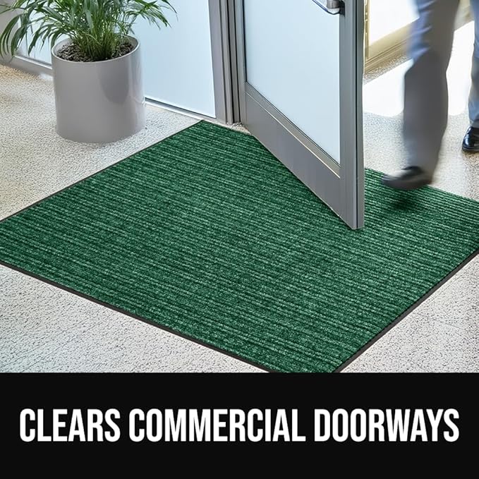 GORILLA GRIP Waterproof Traffic Guard Door Mat, 60x36, Heavy Duty Entryway Mats, Strong Backing Commercial Utility Rugs for Office Hallway, Garage Floor and Home, Low Profile Carpet Runner, Green