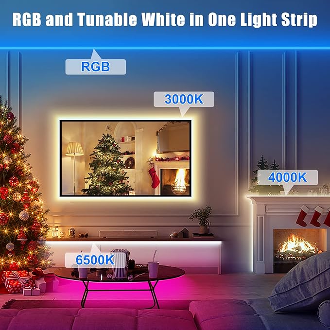 RGBWW Smart LED Strip Lights, 65.6ft Tunable White 3000K to 6500K+RGB WiFi Led Lights Work with Alexa Google, Music Sync Color Changing Indoor for Kitchen, Room, Cabinet, 2 Roll of 32.8ft