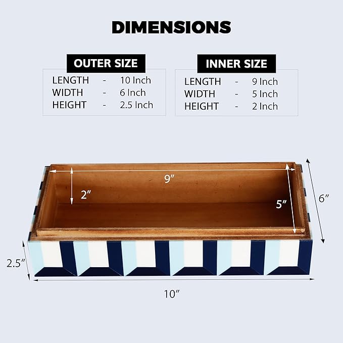 Handicrafts Home Decorative Storage Box 10x4.5 – Remote Control Holder, Jewelry Organizer, Modern Decorative Box with Lid, Boho Chic Home Décor Accent, Vintage Memory Box for Living Room Shelf Décor