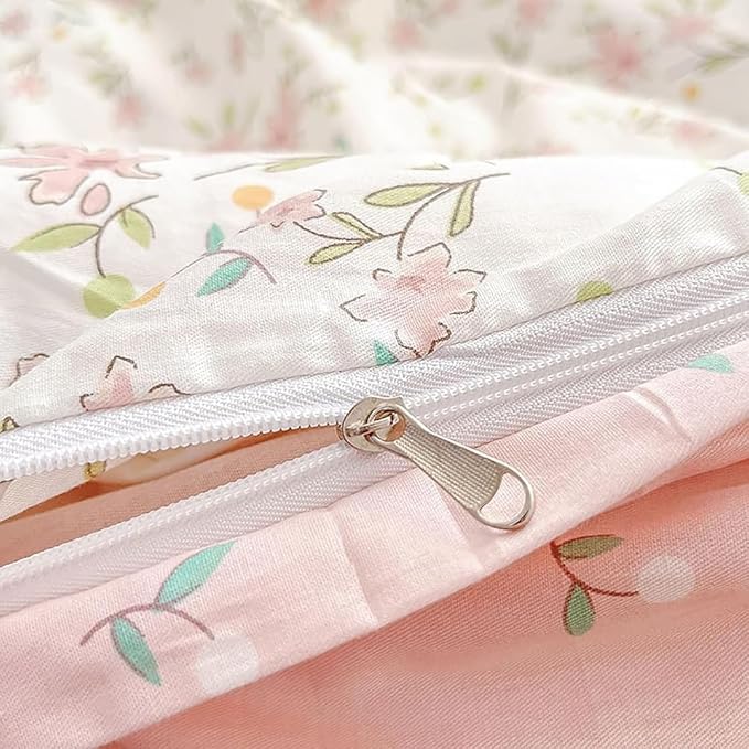 LifeTB Cotton Floral Duvet Cover Twin Pink White Bedding Sets Vintage Style Flower Botanical Boho Aesthetic Comforter Chic Garden with Zipper Closure, Twin(68/''x86/'')