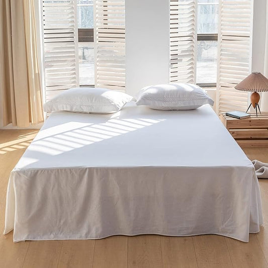 BISELINA French Linen Bed Skirt with Pleated Corner 18-Inch Tailored Drop Natural Flax Cotton Blend Basic Dust Ruffle Soft Cozy Farmhouse Bedding (18" Full, Basic White)