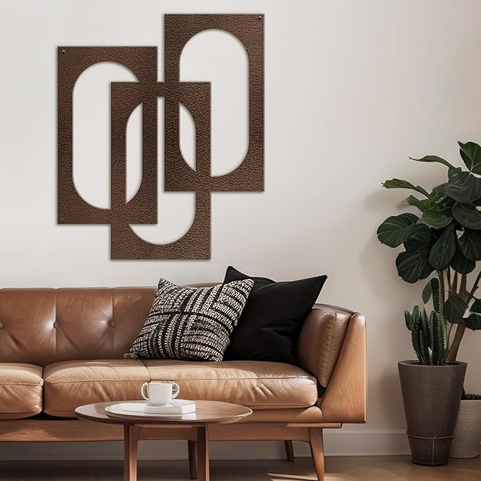 SIGNLEADER Metal Wall Decor Interlocking Abstract Geometric Minimalist Modern Luxury Wall Sculpture Hangings 3D Statue Home Decoration for Living Room, Bedroom, Bathroom, Kitchen, Fireplace, Office - 24" Bronze