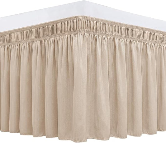 Biscaynebay Wrap Around Bed Skirts for King & Cal King Beds 19" Long Drop, Sand Adjustable Elastic Dust Ruffles Easy Fit Wrinkle Resistant Silky Luxurious Fabric Machine Washable
