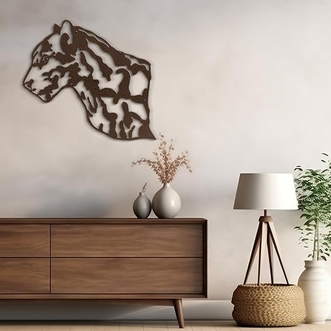 SIGNLEADER Metal Wall Art Decor Leopard Minimalist Modern Abstract Wall Sculpture Hangings Home Decoration for Living Room, Bedroom, Bathroom, Kitchen, Outdoor - 18" Bronze