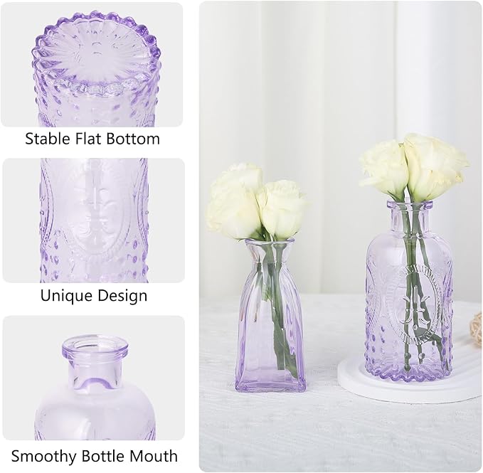 RUCKAE Purple Flower Vase in Bulk 22 Glass Bud Vases Vintage Small Vases for Centerpiece Table Wedding Decorations Home Decor Party (Purple 22 Pack)