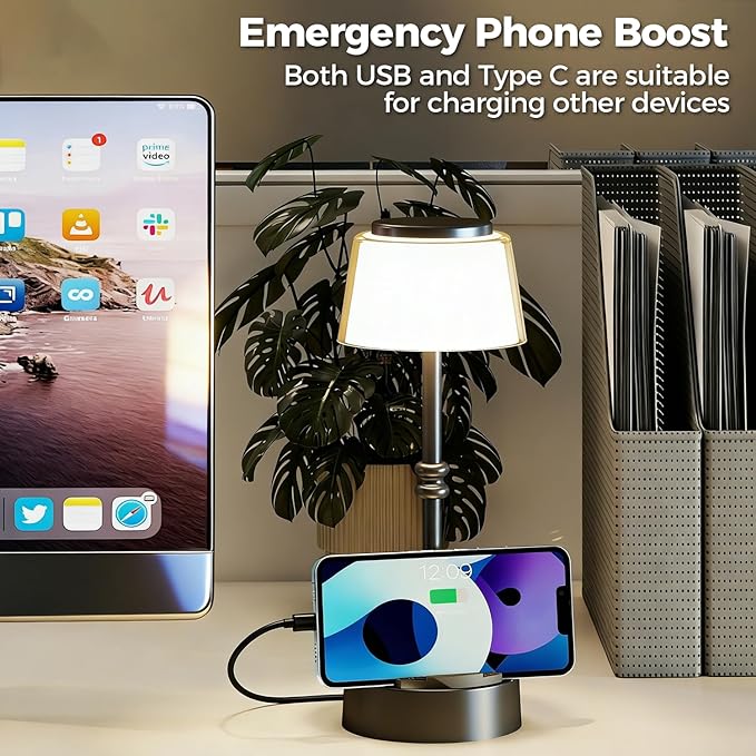LED Cordless Lamp, 5 Colors Stepless Dimming Table Lamp, Built-in 4400mAh Rechargeable Battery with USB Charging Port, Portable Touch Bedside Light for Patio, Restaurant, Dining(2, Black)