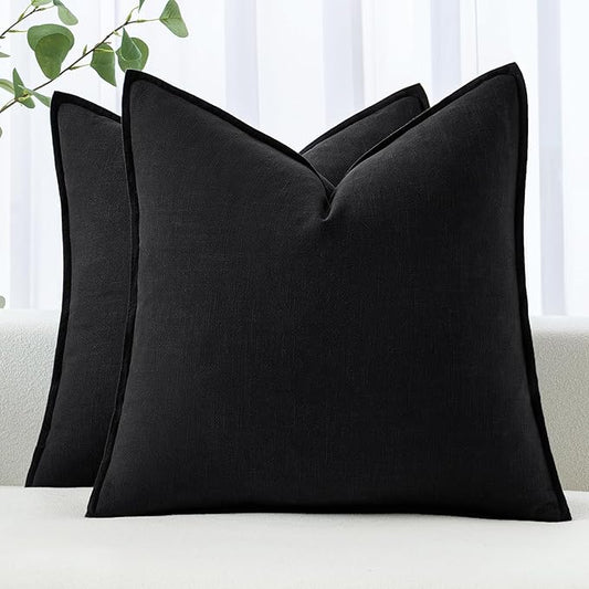 MIULEE Decorative Linen Pillow Covers 28x28 Inch Black Boho Farmhouse Neutral Couch Throw Pillows for Halloween Bed Pack of 2 Accent Modern Pillowcase Sofa Livingroom Home Decor