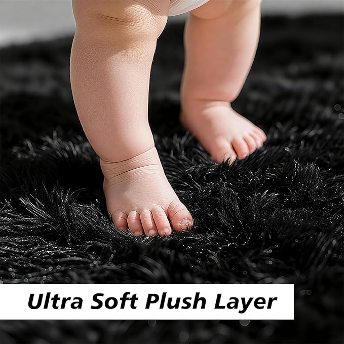 Shag Area Rug for Bedroom 5x8,Black Fluffy Area Rugs for Living Room,Soft Fuzzy Rug Non-Shedding Indoor Plush Carpet for Kids Bedroom Nursery Dorm Home Decor
