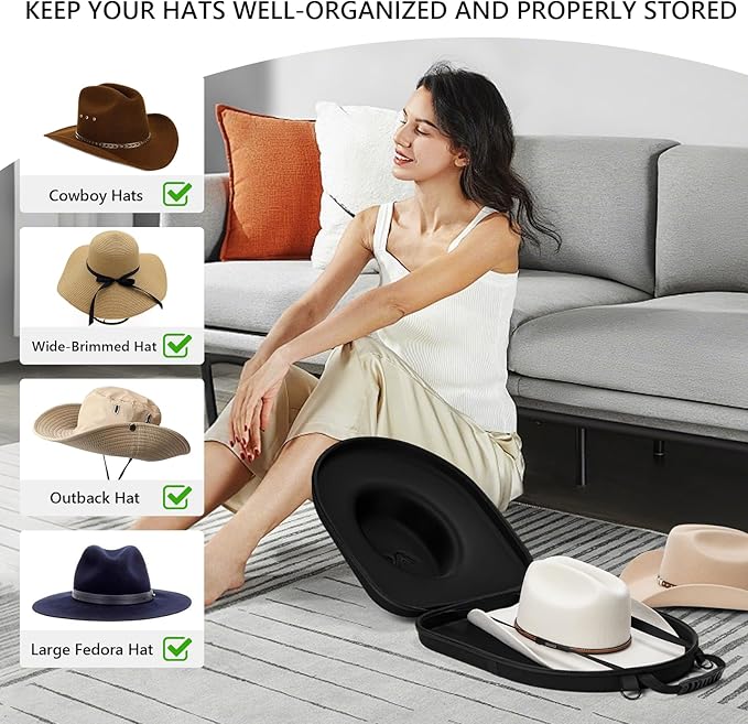 Hat Box for Travel-Crush Proof Hat Travel Case for Cowboy Hats Holder Storage Box Organizer Cap Carrier with Adjustable Carry Strap