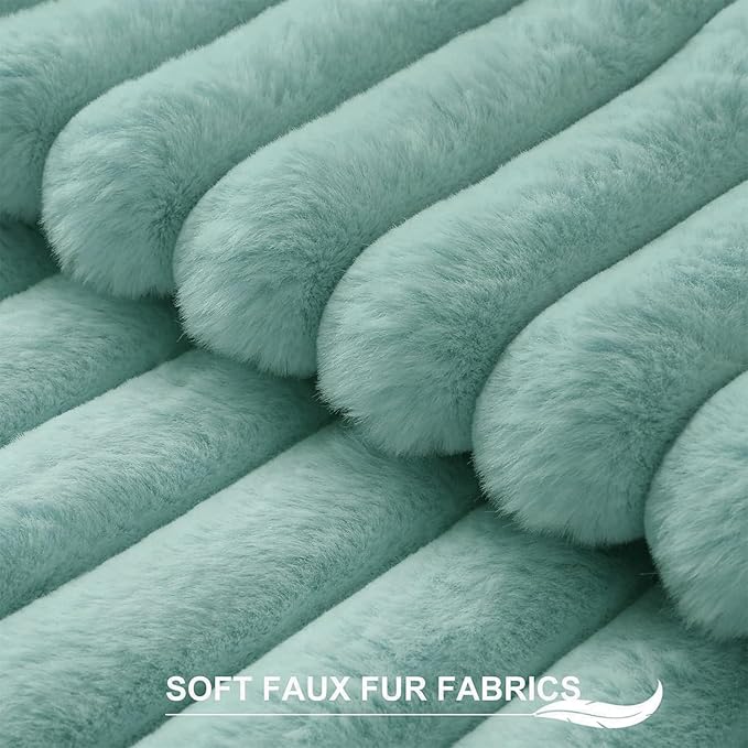 Pallene Faux Fur Plush Throw Pillow Covers 20x20 Set of 2, Luxury Soft Fluffy Striped Decorative Pillow Covers for Sofa, Couch, Living Room, Aqua
