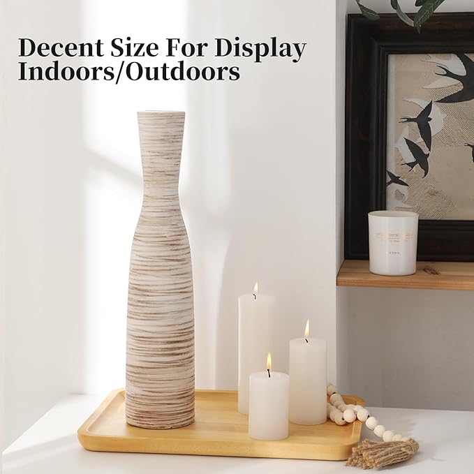 ALMA 20" White & Browm Tall Skinny Vase for Flowers, Decorative Thin Pampas Grass Vases for Living Room Floor, Dinner Table, Entryway, Fireplace, Bookshelf, Offer, Home Decor