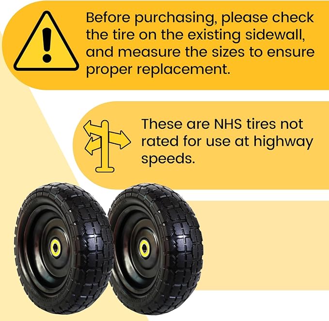 MZREXN 2-Pack 10" Flat Free Solid Tires 4.10/3.50-4 Tire and Wheel, with 5/8" Axle Bore Hole, 2.2"-2.4" Offset Hub, for Hand Truck, Garden Cart,Trolleys, Yard Trailers, Utility Cart, Black