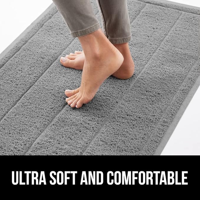 GORILLA GRIP Dirt Grabber Mesh Doormat, Low-Profile, Stain and Fade Resistant Heavy Duty Quick Dry Striped Doormats, Mats for Indoor or Outdoor Entry, Shoe Scraper, Garage Entrance Mat 47x35, Gray