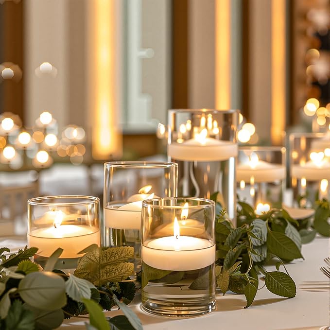 5 Inch Small Glass Cylinder Vases for Centerpieces | 12pcs Clear Flower Vase for Wedding Decorations, Floating Candle Vases in Bulk, Hurricane Candle Holders for Table, Home Décor