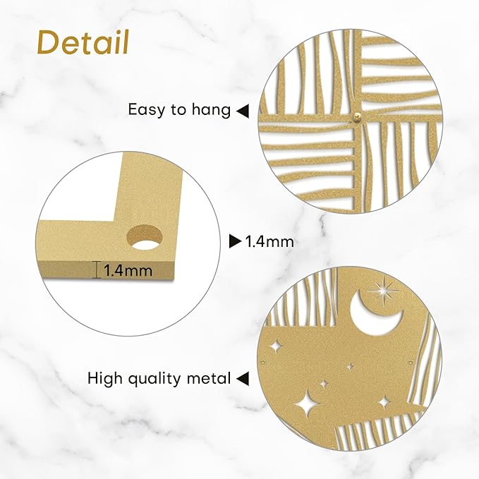 SIGNLEADER Metal Wall Art Decor Moon and Line Art Modern Abstract Wall Sculpture Hangings Home Decoration for Living Room, Bedroom, Bathroom, Kitchen, Outdoor - 18" Gold