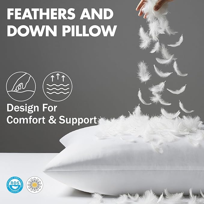 MIULEE 14x20 Inch Down Feather Pillow Insert,Fluffy and Comfy Throw Pillow with Cotton Fabric for Bed Couch and Sofa
