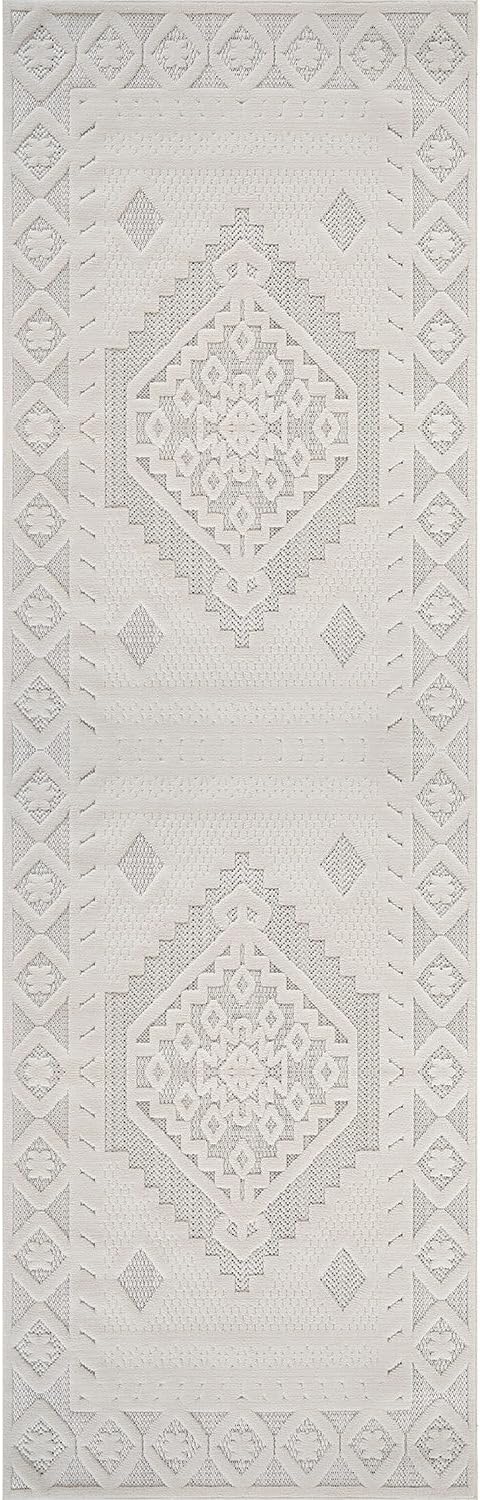 Luul Home Modern Micro Loop Indoor Runner Rugs for Living Room Bedroom Kitchen Geometric Trellis White 2x7 Luxury Durable Low and High Pile Non-Shedding Stain Resistant Soft Area Carpet 2 x 7