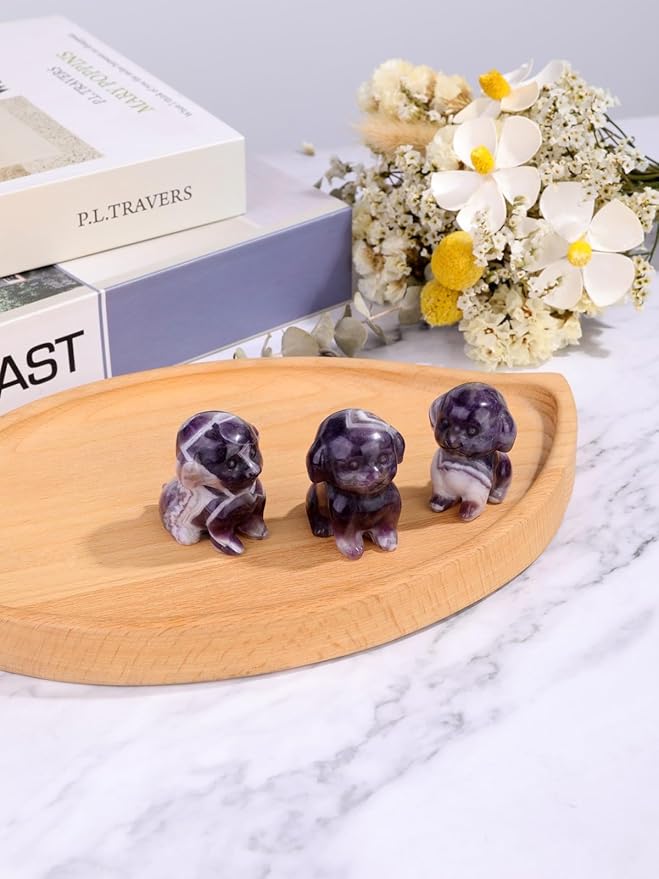 Jovivi Natural Amethyst Crystal Sitting Dog Statue Home Decor 1.6" Carved Gemstone Puppy Dog Figurines Pocket Sculpture Reiki Healing Stones Decorative Ornament Gift