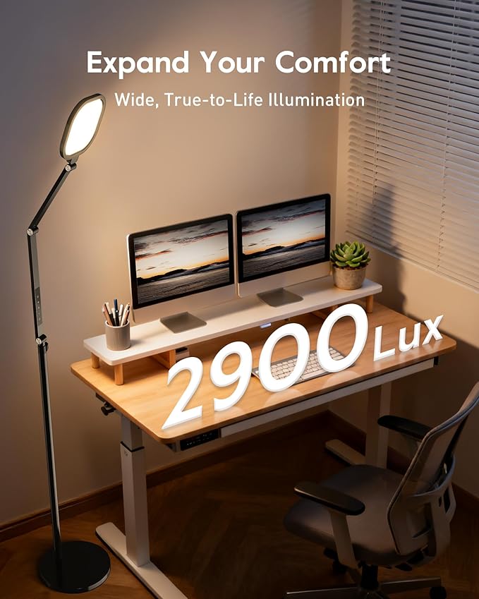 LED Floor Lamp for Office, 30 Lighting Modes Dimmable Standing Lamp with Memory & Timer Function, Soft Eye-Caring Office Lamp, Adjustable Swing Arm Reading Floor Lamp