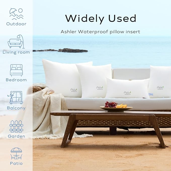 Ashler Outdoor Waterproof Pillow Inserts - 14 x 22 Pillow Inserts Set of 2, Water Resistant Patio Furniture Pillows Decorative for Garden, Hypoallergenic Lumbar Pillow for Sofa Couch