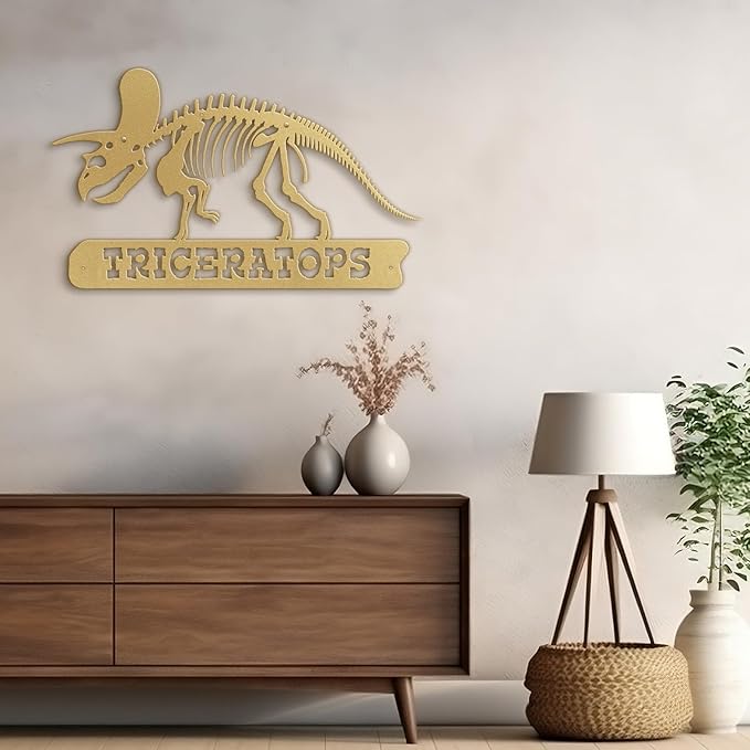 SIGNLEADER Metal Wall Art Decor Triceratops Minimalist Modern Abstract Wall Sculpture Hangings Home Decoration for Living Room, Bedroom, Bathroom, Kitchen, Outdoor - 18" Gold