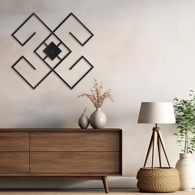 SIGNLEADER Metal Wall Decor Folk Symbol Minimalist Modern Luxury Wall Sculpture Hangings 3D Statue Home Decoration for Living Room, Bedroom, Bathroom, Kitchen, Fireplace, Office - 18" Black